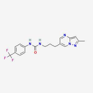 molecular formula C18H18F3N5O B2576931 1-(3-(2-甲基吡唑并[1,5-a]嘧啶-6-基)丙基)-3-(4-(三氟甲基)苯基)脲 CAS No. 1788783-26-5