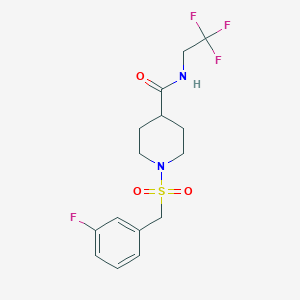 molecular formula C15H18F4N2O3S B2576937 1-((3-氟苄基)磺酰基)-N-(2,2,2-三氟乙基)哌啶-4-甲酰胺 CAS No. 1251608-54-4