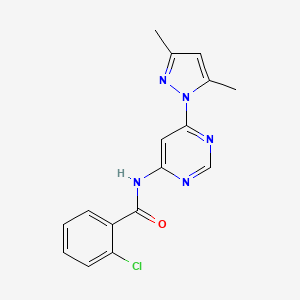 molecular formula C16H14ClN5O B2576956 2-氯-N-(6-(3,5-二甲基-1H-吡唑-1-基)嘧啶-4-基)苯甲酰胺 CAS No. 1428348-17-7