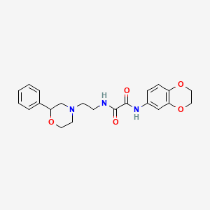 molecular formula C22H25N3O5 B2576958 N1-(2,3-dihydrobenzo[b][1,4]dioxin-6-yl)-N2-(2-(2-phenylmorpholino)ethyl)oxalamide CAS No. 954003-69-1