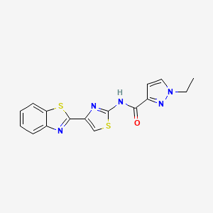 molecular formula C16H13N5OS2 B2576966 N-(4-(苯并[d]噻唑-2-基)噻唑-2-基)-1-乙基-1H-吡唑-3-甲酰胺 CAS No. 1169984-73-9