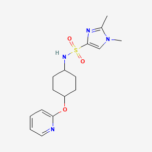 molecular formula C16H22N4O3S B2577000 1,2-dimethyl-N-((1r,4r)-4-(pyridin-2-yloxy)cyclohexyl)-1H-imidazole-4-sulfonamide CAS No. 2034255-11-1