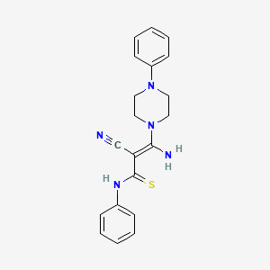 molecular formula C20H21N5S B2577011 (E)-3-amino-2-cyano-N-phenyl-3-(4-phenylpiperazin-1-yl)prop-2-enethioamide CAS No. 165824-75-9