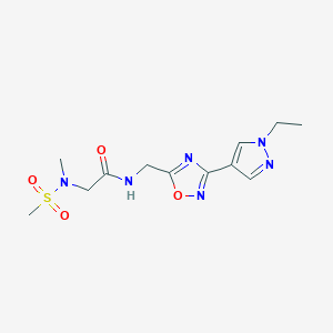 molecular formula C12H18N6O4S B2577015 N-((3-(1-乙基-1H-吡唑-4-基)-1,2,4-恶二唑-5-基)甲基)-2-(N-甲基甲基磺酰胺)乙酰胺 CAS No. 2180010-54-0