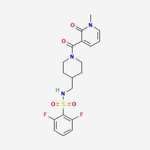 molecular formula C19H21F2N3O4S B2577031 2,6-difluoro-N-((1-(1-methyl-2-oxo-1,2-dihydropyridine-3-carbonyl)piperidin-4-yl)methyl)benzenesulfonamide CAS No. 1235058-20-4