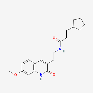 molecular formula C20H26N2O3 B2577053 3-cyclopentyl-N-(2-(7-methoxy-2-oxo-1,2-dihydroquinolin-3-yl)ethyl)propanamide CAS No. 851406-14-9
