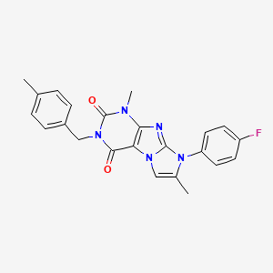 molecular formula C23H20FN5O2 B2577054 8-(4-fluorophenyl)-1,7-dimethyl-3-(4-methylbenzyl)-1H-imidazo[2,1-f]purine-2,4(3H,8H)-dione CAS No. 887466-97-9