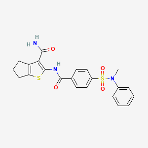 molecular formula C22H21N3O4S2 B2577055 2-[[4-[methyl(phenyl)sulfamoyl]benzoyl]amino]-5,6-dihydro-4H-cyclopenta[b]thiophene-3-carboxamide CAS No. 391222-19-8