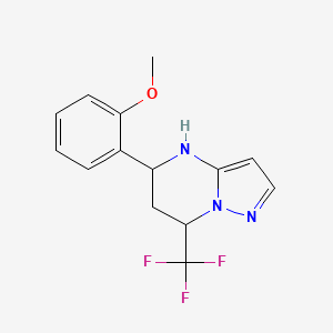 molecular formula C14H14F3N3O B2577069 5-(2-Methoxyphenyl)-7-(trifluoromethyl)-4,5,6,7-tetrahydropyrazolo[1,5-a]pyrimidine CAS No. 677311-06-7