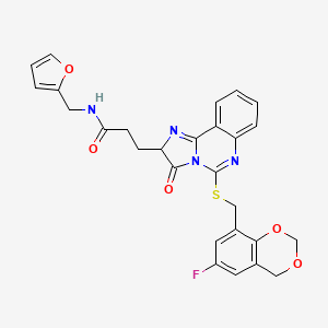 molecular formula C27H23FN4O5S B2577071 3-(5-{[(6-fluoro-2,4-dihydro-1,3-benzodioxin-8-yl)methyl]sulfanyl}-3-oxo-2H,3H-imidazo[1,2-c]quinazolin-2-yl)-N-[(furan-2-yl)methyl]propanamide CAS No. 1028773-72-9