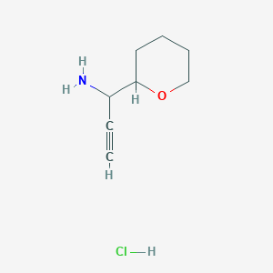 molecular formula C8H14ClNO B2577076 1-(Oxan-2-yl)prop-2-yn-1-amine hydrochloride CAS No. 1989671-66-0