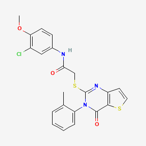 molecular formula C22H18ClN3O3S2 B2577079 N-(3-氯-4-甲氧基苯基)-2-{[3-(2-甲基苯基)-4-氧代-3,4-二氢噻吩并[3,2-d]嘧啶-2-基]硫代}乙酰胺 CAS No. 1291867-34-9