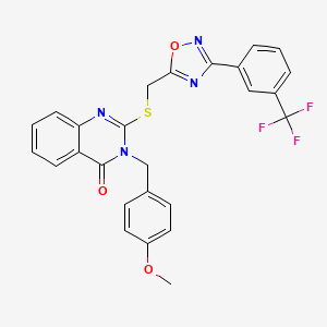 molecular formula C26H19F3N4O3S B2577094 3-(4-methoxybenzyl)-2-(((3-(3-(trifluoromethyl)phenyl)-1,2,4-oxadiazol-5-yl)methyl)thio)quinazolin-4(3H)-one CAS No. 2034461-29-3