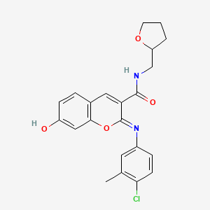 molecular formula C22H21ClN2O4 B2577097 (2Z)-2-[(4-chloro-3-methylphenyl)imino]-7-hydroxy-N-(tetrahydrofuran-2-ylmethyl)-2H-chromene-3-carboxamide CAS No. 1327172-04-2