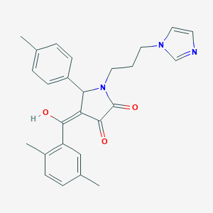 molecular formula C26H27N3O3 B257711 (4E)-4-[(2,5-dimethylphenyl)-hydroxymethylidene]-1-(3-imidazol-1-ylpropyl)-5-(4-methylphenyl)pyrrolidine-2,3-dione 