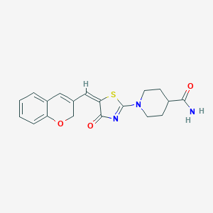molecular formula C19H19N3O3S B257712 1-[5-(2H-chromen-3-ylmethylene)-4-oxo-4,5-dihydro-1,3-thiazol-2-yl]piperidine-4-carboxamide 