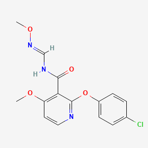 molecular formula C15H14ClN3O4 B2577129 2-(4-Chlorphenoxy)-4-methoxy-N-[(Methoxyimino)methyl]nicotinamid CAS No. 339102-10-2