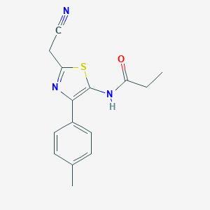 molecular formula C15H15N3OS B257713 N-[2-(cyanomethyl)-4-(4-methylphenyl)-1,3-thiazol-5-yl]propanamide 
