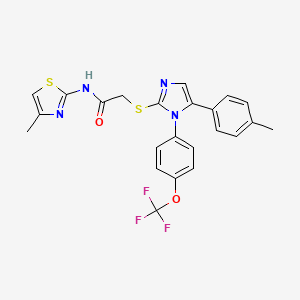 molecular formula C23H19F3N4O2S2 B2577135 N-(4-methylthiazol-2-yl)-2-((5-(p-tolyl)-1-(4-(trifluoromethoxy)phenyl)-1H-imidazol-2-yl)thio)acetamide CAS No. 1226446-01-0