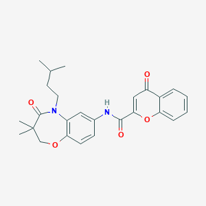 molecular formula C26H28N2O5 B2577185 N-(5-isopentyl-3,3-dimethyl-4-oxo-2,3,4,5-tetrahydrobenzo[b][1,4]oxazepin-7-yl)-4-oxo-4H-chromene-2-carboxamide CAS No. 1207021-26-8