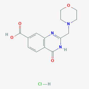 molecular formula C14H16ClN3O4 B2577191 2-(Morpholin-4-ylmethyl)-4-oxo-3,4-dihydroquinazoline-7-carboxylic acid hydrochloride CAS No. 1171512-92-7