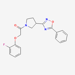 molecular formula C20H18FN3O3 B2577280 2-(2-Fluorophenoxy)-1-(3-(5-phenyl-1,2,4-oxadiazol-3-yl)pyrrolidin-1-yl)ethanone CAS No. 2034602-03-2