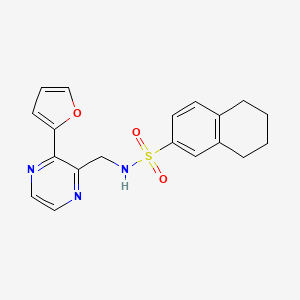 molecular formula C19H19N3O3S B2577286 N-((3-(呋喃-2-基)吡嗪-2-基)甲基)-5,6,7,8-四氢萘-2-磺酰胺 CAS No. 2034465-37-5