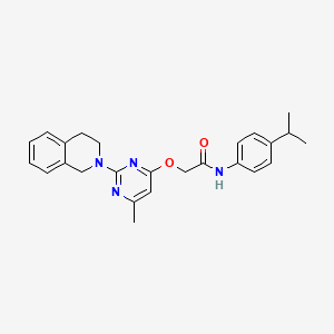 molecular formula C25H28N4O2 B2577295 2-{[2-(3,4-二氢异喹啉-2(1H)-基)-6-甲基嘧啶-4-基]氧基}-N-(4-异丙苯基)乙酰胺 CAS No. 1251633-24-5