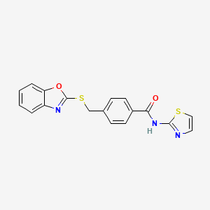 molecular formula C18H13N3O2S2 B2577314 4-((benzo[d]oxazol-2-ylthio)methyl)-N-(thiazol-2-yl)benzamide CAS No. 801226-63-1