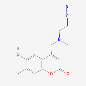 molecular formula C15H16N2O3 B2577316 3-(((6-hydroxy-7-methyl-2-oxo-2H-chromen-4-yl)methyl)(methyl)amino)propanenitrile CAS No. 859112-81-5