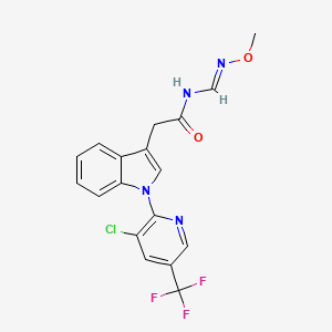 molecular formula C18H14ClF3N4O2 B2577326 2-{1-[3-chloro-5-(trifluoromethyl)-2-pyridinyl]-1H-indol-3-yl}-N-[(methoxyamino)methylene]acetamide CAS No. 303144-39-0