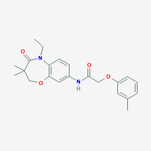 molecular formula C22H26N2O4 B2577336 N-(5-ethyl-3,3-dimethyl-4-oxo-2,3,4,5-tetrahydrobenzo[b][1,4]oxazepin-8-yl)-2-(m-tolyloxy)acetamide CAS No. 921868-91-9