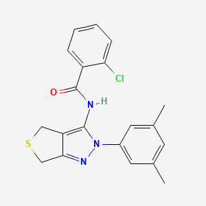 molecular formula C20H18ClN3OS B2577338 2-chloro-N-(2-(3,5-dimethylphenyl)-4,6-dihydro-2H-thieno[3,4-c]pyrazol-3-yl)benzamide CAS No. 396720-07-3