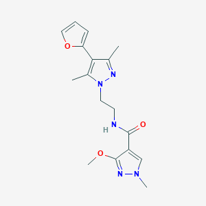 molecular formula C17H21N5O3 B2577341 N-(2-(4-(furan-2-yl)-3,5-dimethyl-1H-pyrazol-1-yl)ethyl)-3-methoxy-1-methyl-1H-pyrazole-4-carboxamide CAS No. 2034373-54-9