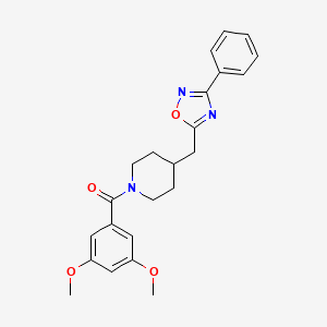 molecular formula C23H25N3O4 B2577343 1-(3,5-Dimethoxybenzoyl)-4-[(3-phenyl-1,2,4-oxadiazol-5-yl)methyl]piperidine CAS No. 1775502-84-5