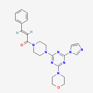 molecular formula C23H26N8O2 B2577345 (E)-1-(4-(4-(1H-imidazol-1-yl)-6-morpholino-1,3,5-triazin-2-yl)piperazin-1-yl)-3-phenylprop-2-en-1-one CAS No. 1203431-16-6