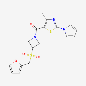 molecular formula C17H17N3O4S2 B2577346 (3-((furan-2-ylmethyl)sulfonyl)azetidin-1-yl)(4-methyl-2-(1H-pyrrol-1-yl)thiazol-5-yl)methanone CAS No. 1797848-36-2