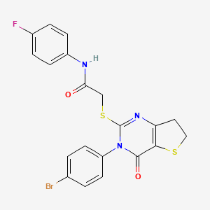 molecular formula C20H15BrFN3O2S2 B2577349 2-((3-(4-bromophenyl)-4-oxo-3,4,6,7-tetrahydrothieno[3,2-d]pyrimidin-2-yl)thio)-N-(4-fluorophenyl)acetamide CAS No. 362501-34-6