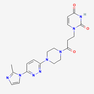 molecular formula C19H22N8O3 B2577359 1-(3-(4-(6-(2-methyl-1H-imidazol-1-yl)pyridazin-3-yl)piperazin-1-yl)-3-oxopropyl)pyrimidine-2,4(1H,3H)-dione CAS No. 1396578-73-6