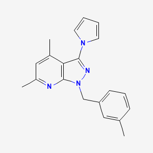 molecular formula C20H20N4 B2577360 4,6-dimethyl-1-(3-methylbenzyl)-3-(1H-pyrrol-1-yl)-1H-pyrazolo[3,4-b]pyridine CAS No. 439108-43-7