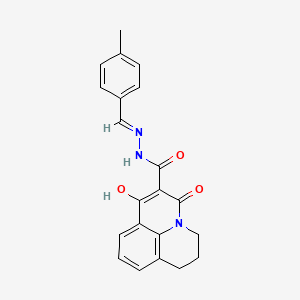molecular formula C21H19N3O3 B2577361 4-hydroxy-N'-[(1E)-(4-methylphenyl)methylidene]-2-oxo-1-azatricyclo[7.3.1.0^{5,13}]trideca-3,5(13),6,8-tetraene-3-carbohydrazide CAS No. 477855-31-5