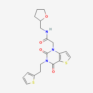 molecular formula C19H21N3O4S2 B2577369 2-{2,4-dioxo-3-[2-(thiophen-2-yl)ethyl]-3,4-dihydrothieno[3,2-d]pyrimidin-1(2H)-yl}-N-(tetrahydrofuran-2-ylmethyl)acetamide CAS No. 1260914-75-7