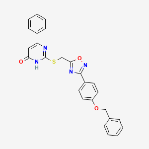 molecular formula C26H20N4O3S B2577376 2-(((3-(4-(Benzyloxy)phenyl)-1,2,4-oxadiazol-5-yl)methyl)thio)-6-phenylpyrimidin-4-ol CAS No. 1287051-78-8