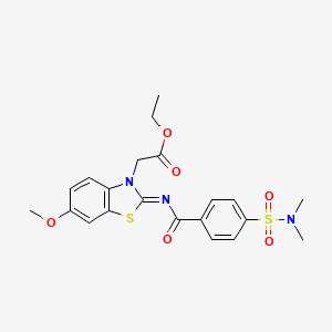 molecular formula C21H23N3O6S2 B2577387 (Z)-2-(2-((4-(N,N-二甲基磺酰胺基)苯甲酰)亚氨基)-6-甲氧基苯并[d]噻唑-3(2H)-基)乙酸乙酯 CAS No. 865248-61-9