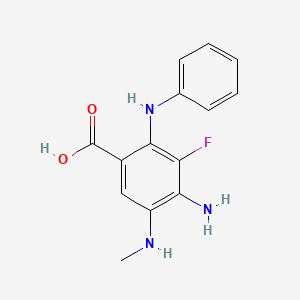 molecular formula C14H14FN3O2 B2577402 4-Amino-3-fluoro-5-(methylamino)-2-(phenylamino)benzoic acid CAS No. 1795067-87-6