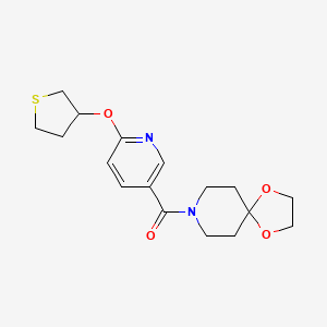 molecular formula C17H22N2O4S B2577436 1,4-二氧杂-8-氮杂螺[4.5]癸-8-基(6-((四氢噻吩-3-基)氧基)吡啶-3-基)甲酮 CAS No. 2034619-56-0