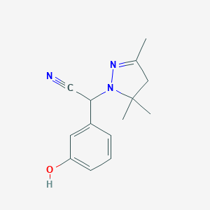 molecular formula C14H17N3O B257748 (3-hydroxyphenyl)(3,5,5-trimethyl-4,5-dihydro-1H-pyrazol-1-yl)acetonitrile 