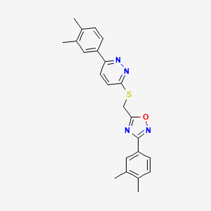 molecular formula C23H22N4OS B2577481 3-(3,4-Dimethylphenyl)-5-(((6-(3,4-dimethylphenyl)pyridazin-3-yl)thio)methyl)-1,2,4-oxadiazole CAS No. 1114915-40-0