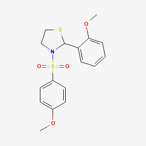 molecular formula C17H19NO4S2 B2577482 2-(2-Methoxyphenyl)-3-((4-methoxyphenyl)sulfonyl)thiazolidine CAS No. 397283-86-2