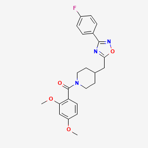 molecular formula C23H24FN3O4 B2577490 1-(2,4-二甲氧基苯甲酰)-4-{[3-(4-氟苯基)-1,2,4-恶二唑-5-基]甲基}哌啶 CAS No. 1775455-42-9